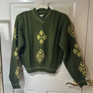 Vintage French Connection 100% Virgin Wool Cable Knit Argyle Sweater